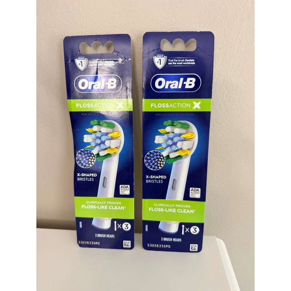 Oral-B FlossAction X Brush Heads Unisex 2 x 3 Count White X-Shaped Bristles NWT